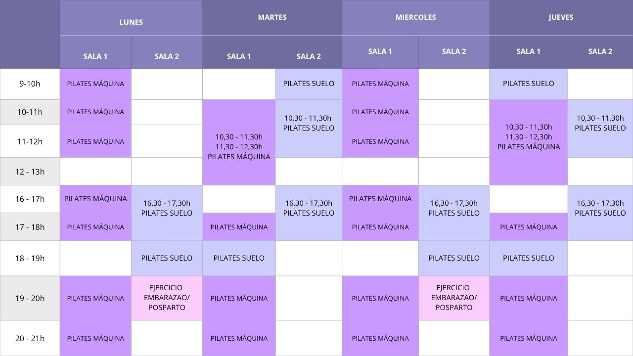 Horario de clase de pilates